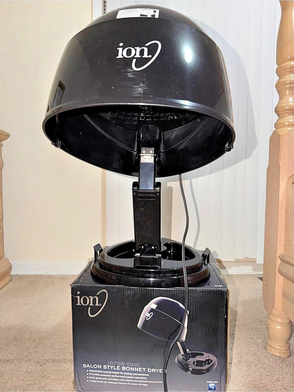 Ion 1875W Ionic Salon Style Bonnet Dryer Bonnet Hair Dryer Black